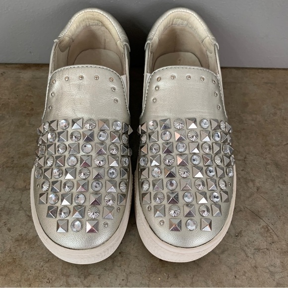 Ash Lynn Clodi Silver Studded Slip-On Leather Platform Shoes Size 31/13 - Picture 10 of 10